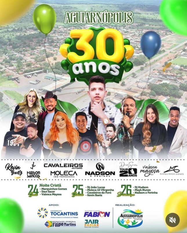 Banner de divulgação de shows traz nomes de deputados federal e estaduais