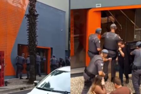 Policiais militares em frente a agência de banco laranja - Metrópoles