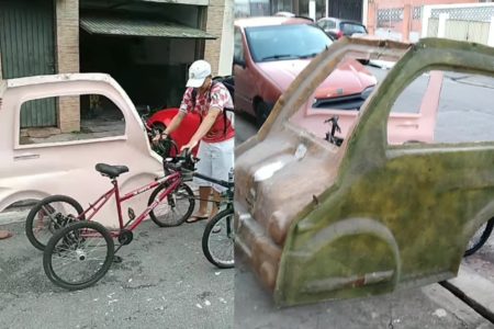 Capturas de tela, coloridas, de fabricação de novo carro "anfíbio', pelo mecânico Caio Strumiello, em São Vicente (SP). - Metrópoles