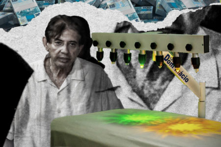 Montagem com foto de João de Deus e cama de cristal - Metrópoles