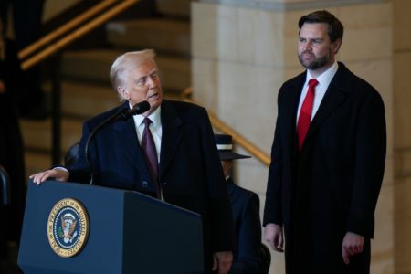Presidente dos Estados Unidos, Donald Trump e o vice-presidente, JD Vance