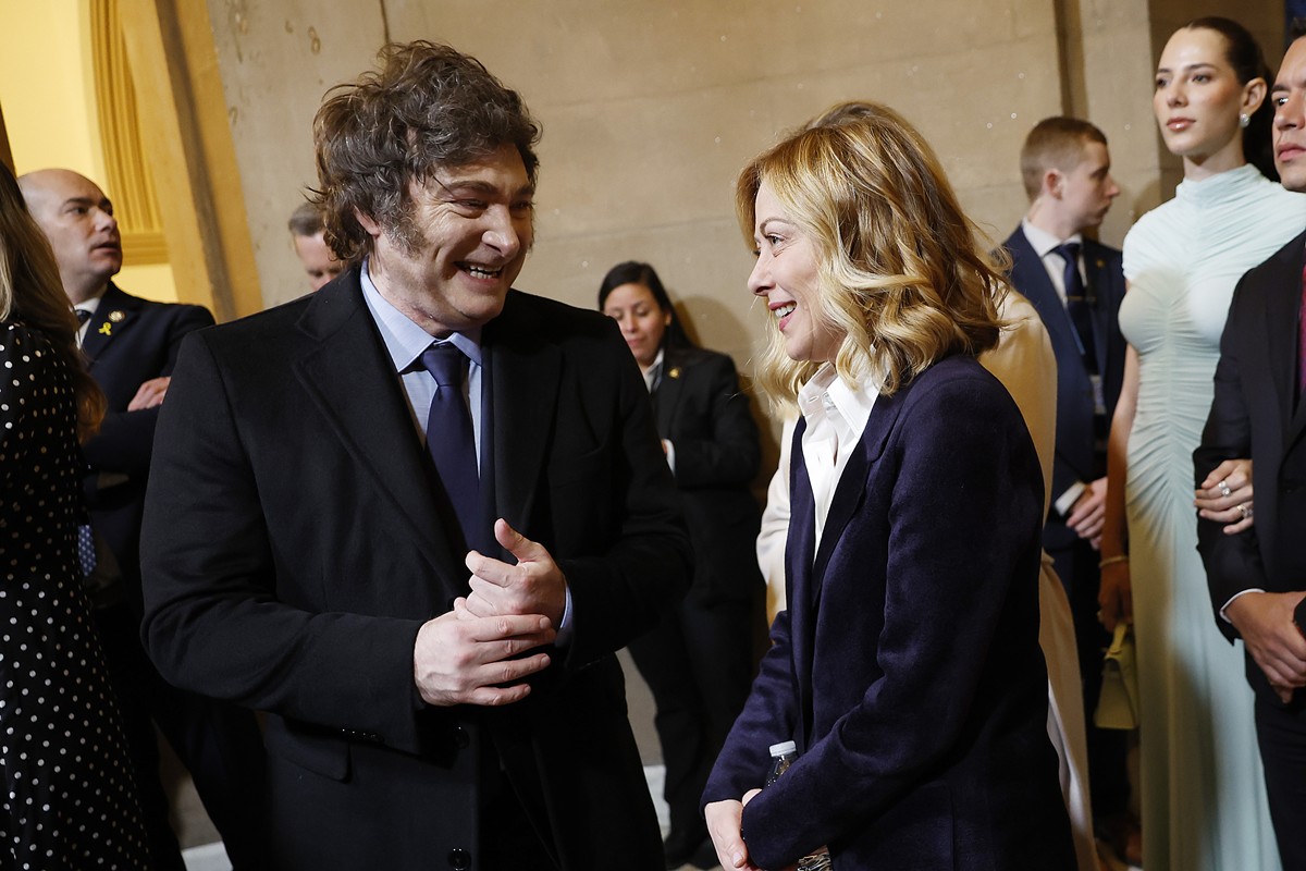 Presidente da Argentina, Javier Milei, e a primeira ministra da Itália, Giorgia Meloni