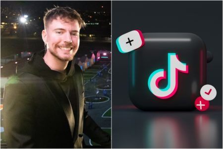 Montagem do youtuber Mr. Beast e a logo do TikTok