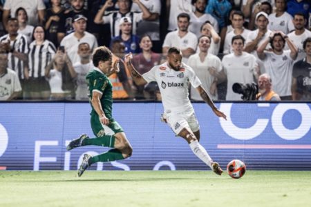 Imagem colorida do jogo entre Santos e Palmeiras - Metrópoles