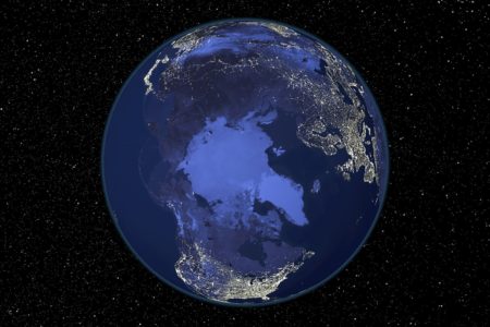 Pólo Norte à noite, imagem de satélite da Terra à noite. Metrópoles
