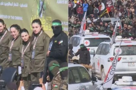 Foto colorida reféns libertadas pelo Hamas
