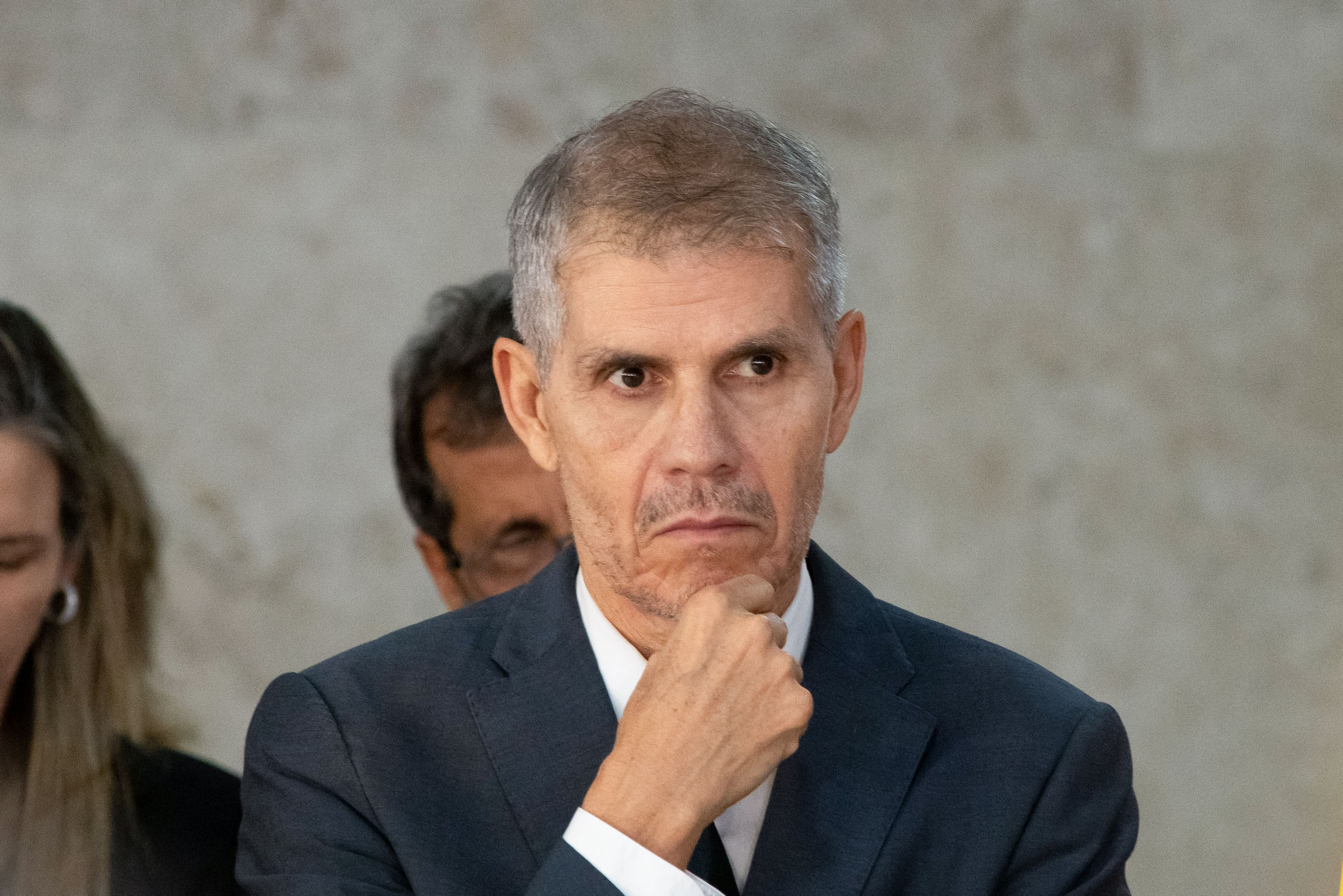 Ministro da Secom, Sidônio Palmeira, acompanha a primeira coletiva de imprensa de 2025 do Presidente Lula - Metrópoles