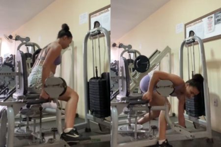 Foto colorida de uma mulher na academia - Metrópoles