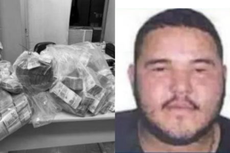 Montagem na qual, a direita, rosto de homem gordo, com barba, bigodinho e cabelo curto, ao lado do qual há foto de mesa branca sobre a qual há maços de dinheiro - Metrópoles