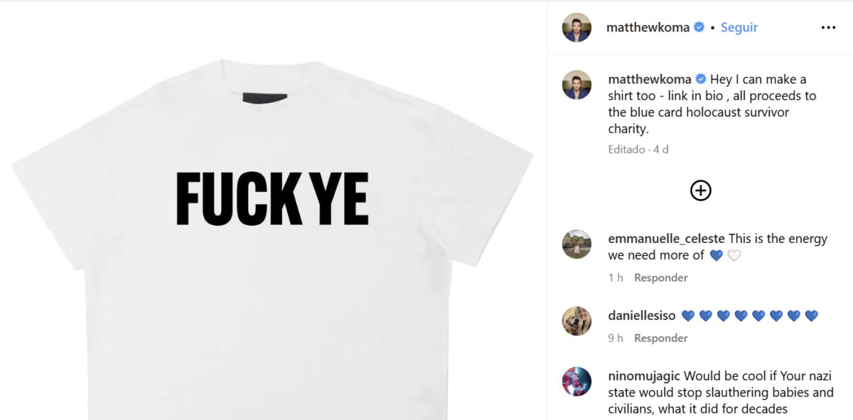 O compartilhamento da venda das camisetas contra Ye foi feita nas redes sociais de Koma - metrópoles