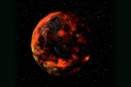 Projeção artística de como era a lua em seus primórdios