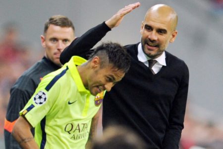 Foto colorida de Neymar e Guardiola - Metrópoles
