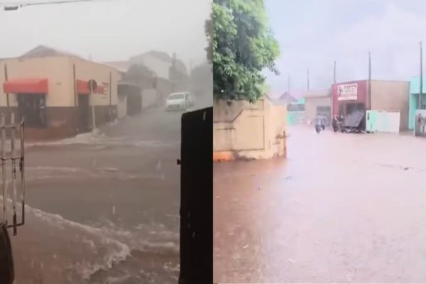 Imagem colorida de cidade alagada após temporal