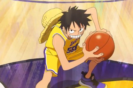 Foto colorida de Luffy com camisa dos Lakers - Metrópoles