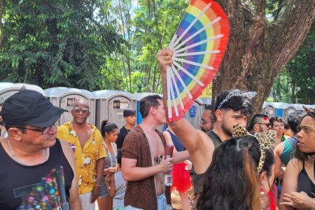 Leques dão o tom entre foliões no bloco Domingo Ela Não Vai, no centro de SP - Metrópoles