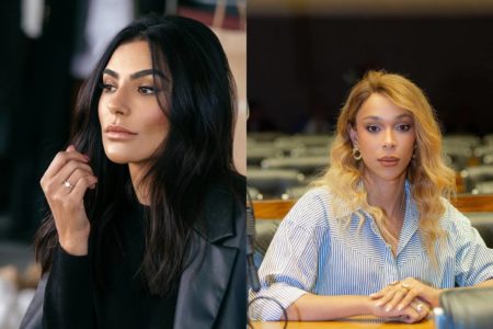 Montagem colorida de Cintia Chagas e Erika Hilton - Metrópoles