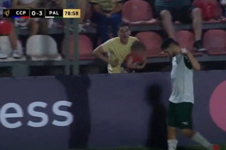 Imagem colorida de homem com criança no colo fez gestos imitando macaco em direção aos jogadores- Metrópoles