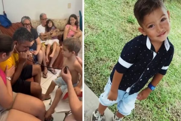 Imagem colorida de criança e pais ouvindo o coração e do menino que morreu - Metrópoles