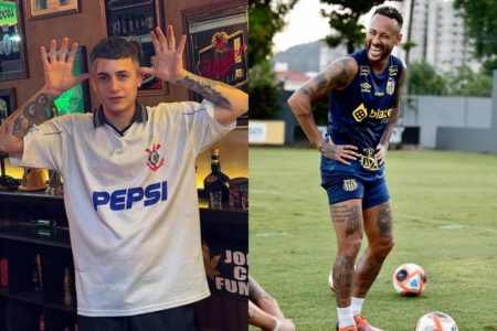 Montagem com fotos coloridas de MC Hariel e Neymar - Metrópoles
