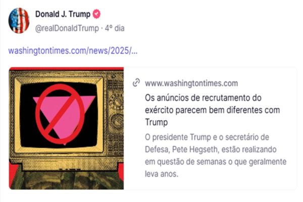 Imagem colorida de triangulo nazista repostada por Trump - Metrópoles