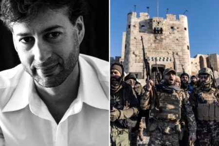 Montagem com foto em preto e branco do repórter Klester Cavalcanti e foto colorida de combatentes do HST - Metrópoles