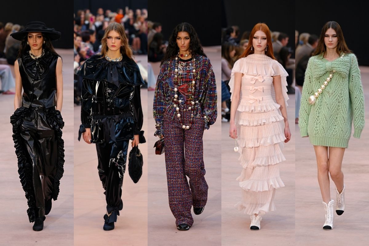 Na imagem com cor, foto de modelo no desfile da Chanel - metrópoles