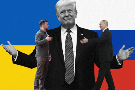 Imagem colorida de Trump, Putin e Zelensky - Metrópoles