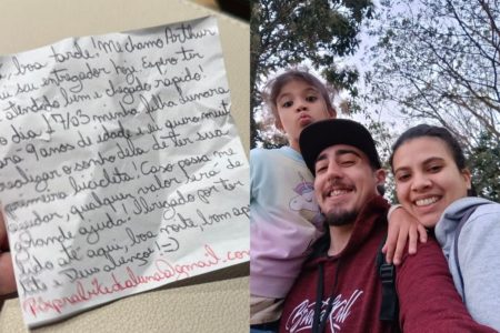 Após um influenciador publicar foto do bilhetinho, Arthur Peres conseguiu o dinheiro para comprar o presente de aniversário da filha - Metrópoles