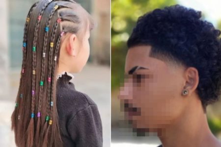 Imagem colorida Menina com Tererê e rapaz com "risquinho' na sobrancelha, acessórios proibidos no manual das escolas cívico-militar - Metrópoles