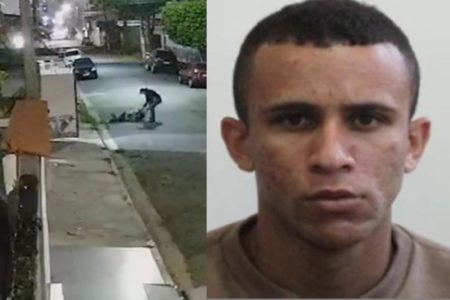 Captura de tela colorida de câmera de segurança que mostra tentativa de latrocínio. Mulher foi baleada na cabeça e teve o carro roubado em Suzano (SP), com imagem do suspeito. - Metrópoles