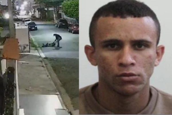 Captura de tela colorida de câmera de segurança que mostra tentativa de latrocínio. Mulher foi baleada na cabeça e teve o carro roubado em Suzano (SP), com imagem do suspeito. - Metrópoles